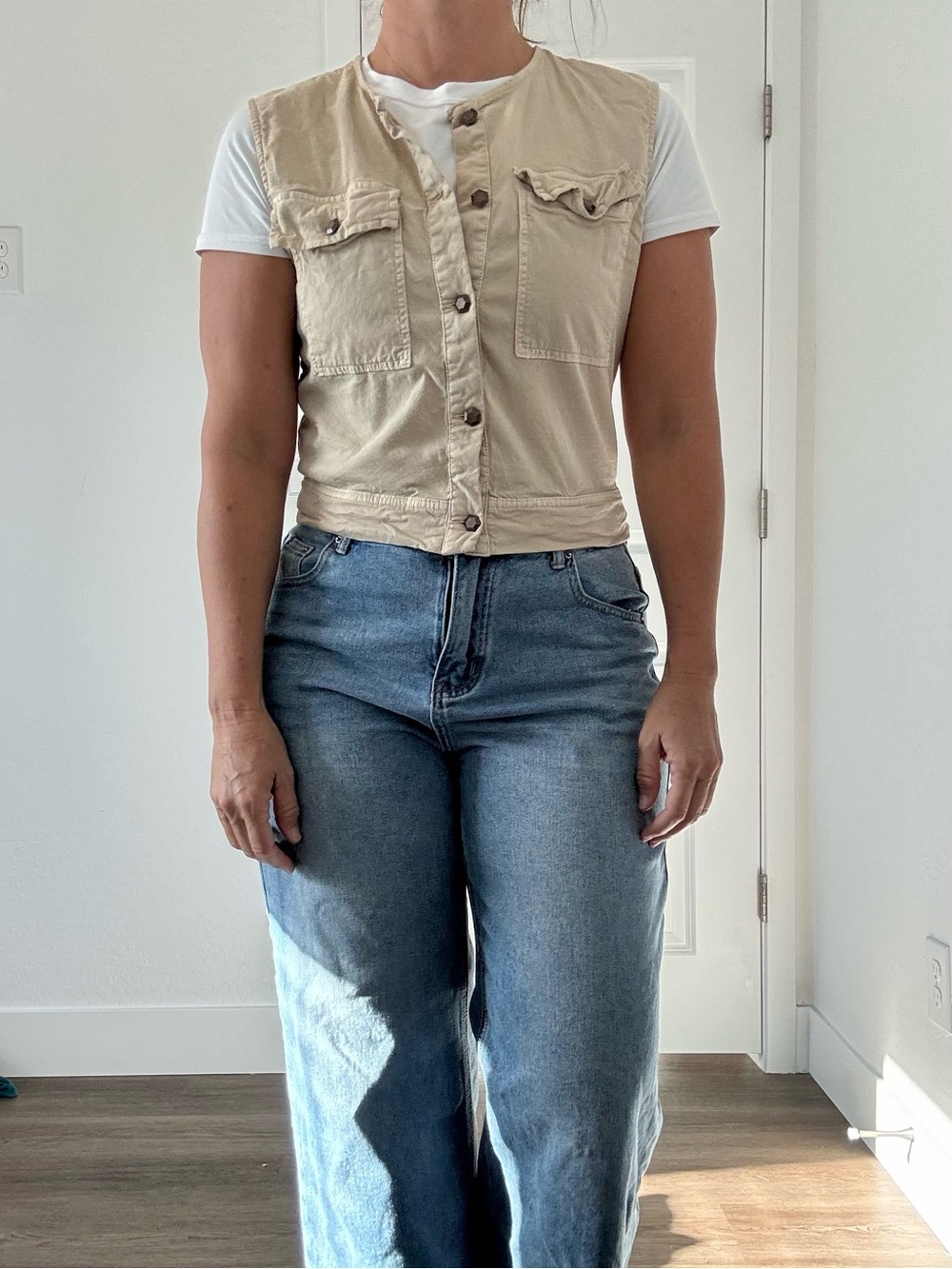Love Trends Khaki Stretch Button-Front Sleeveless Crop Utility Vest
